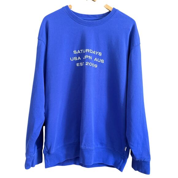 SATURDAYS NYC | Blue Purple Crewneck Sweatshirt with White Embroidery XXL - Picture 1 of 7